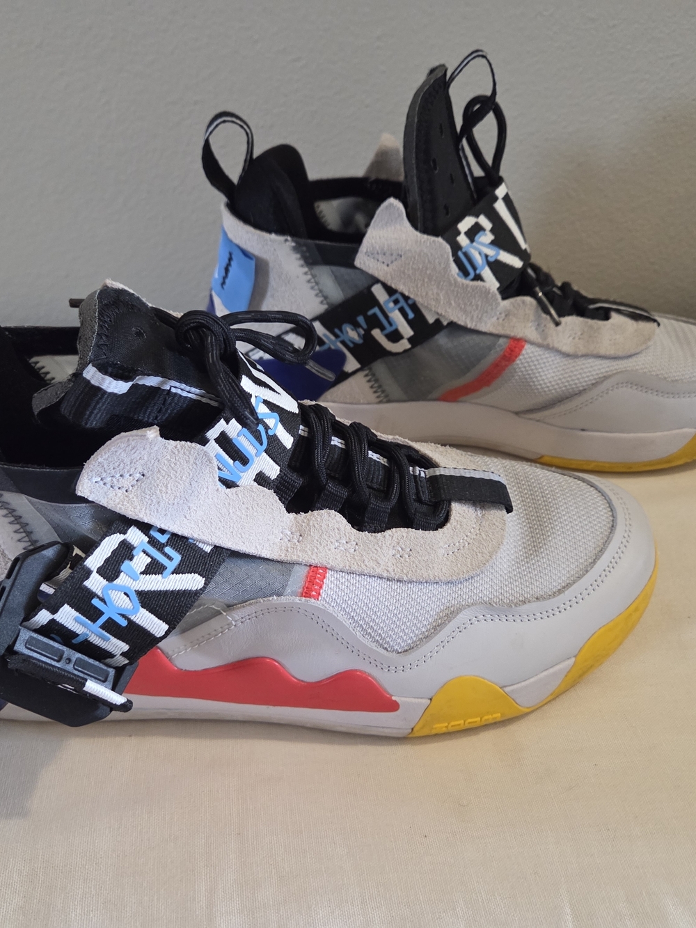 Gray Multicolor Athletic Sneakers with Yellow & Red Accents